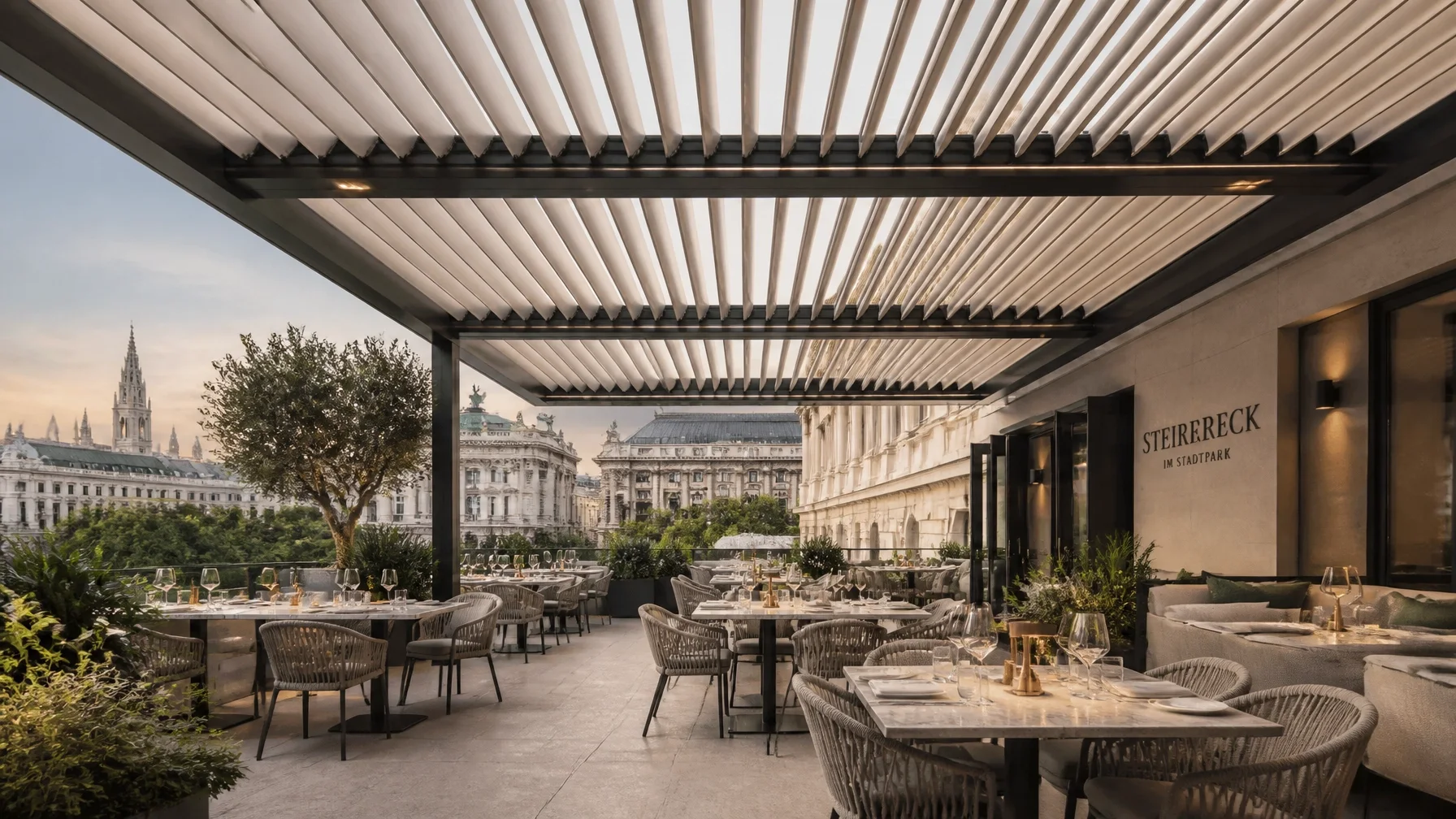 Große Terrassenüberdachung für ein Restaurant in Wien