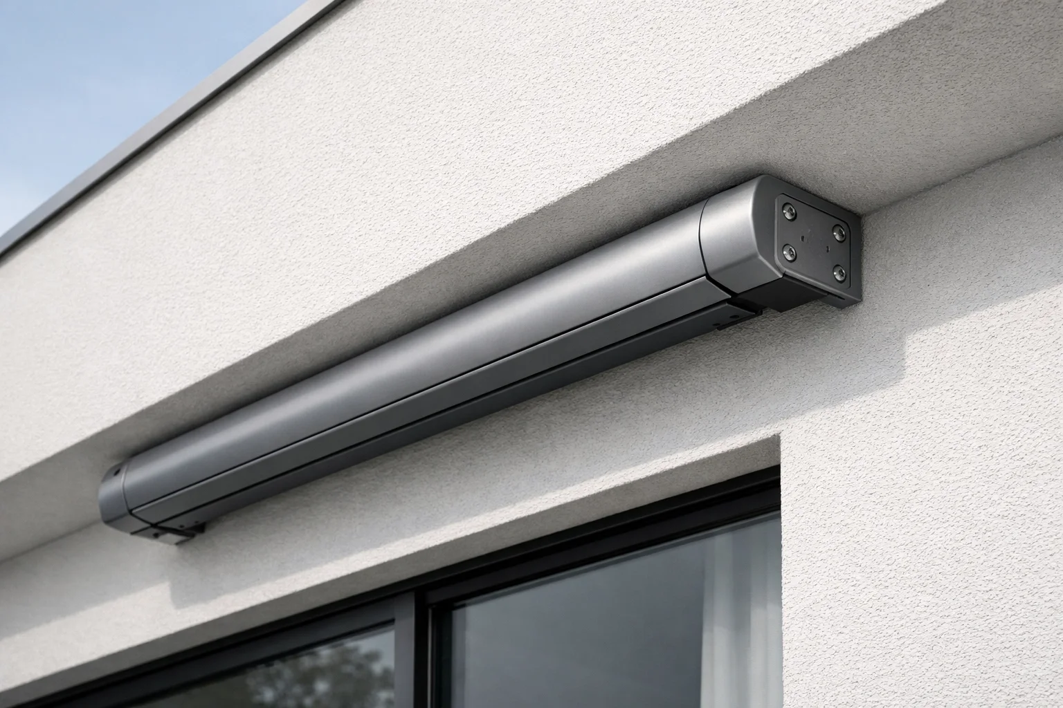 Montage einer elektrischen Kassettenmarkise an einer gedämmten Fassade für maximale Sicherheit.