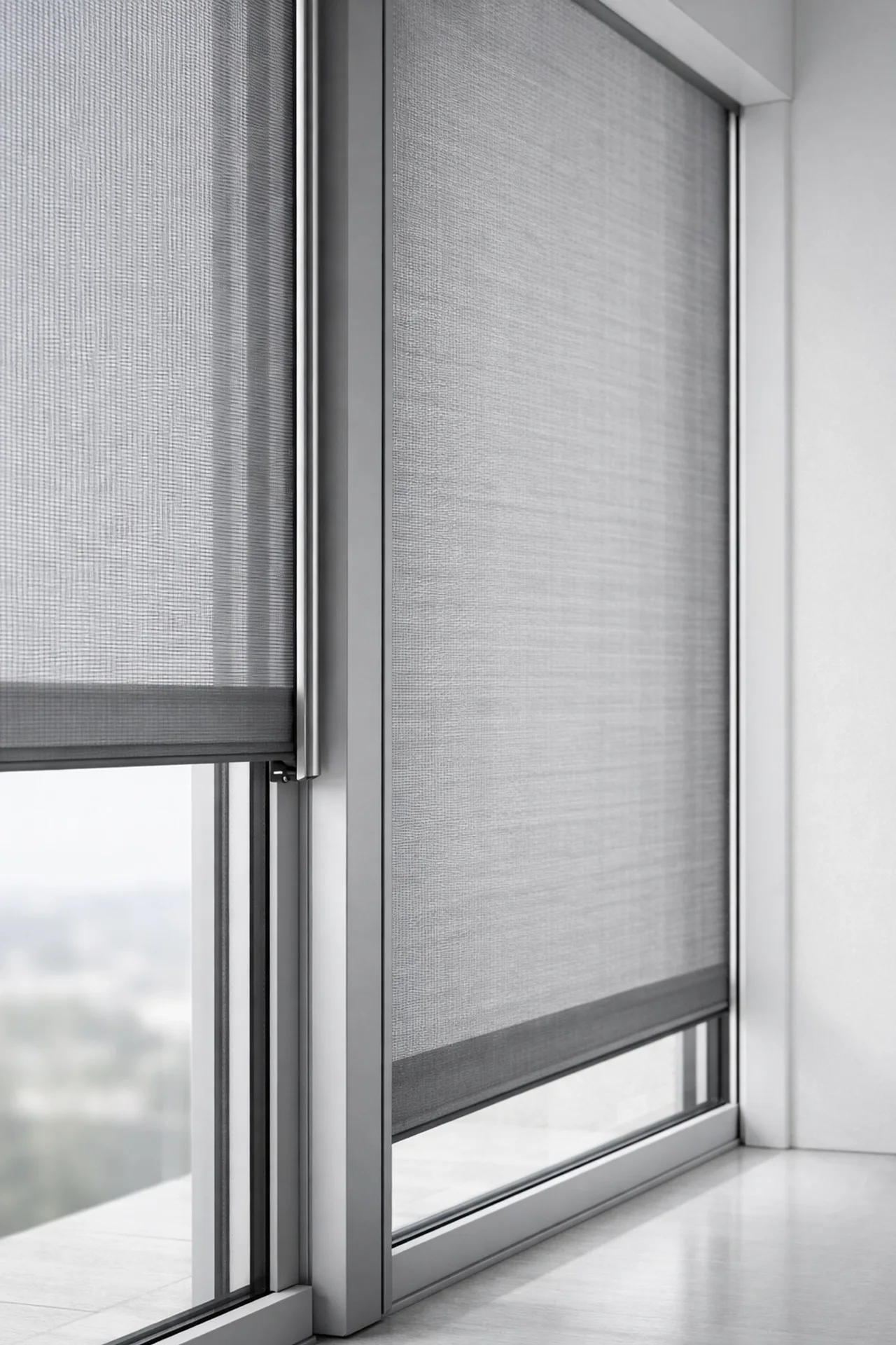 Zip Screen System mit Seitenführung an bodentiefen Fenstern für Sonnenschutz Wien