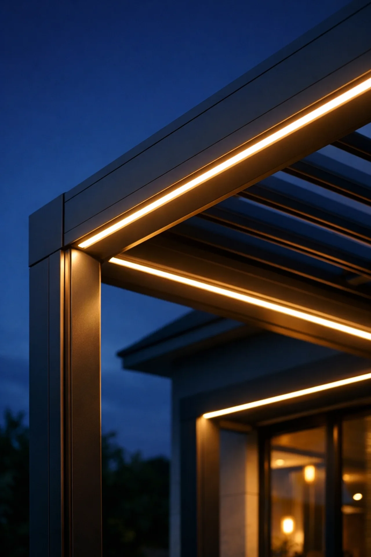 Terrassenüberdachung mit integrierter LED-Beleuchtung für gemütliche Abende in Wien.
