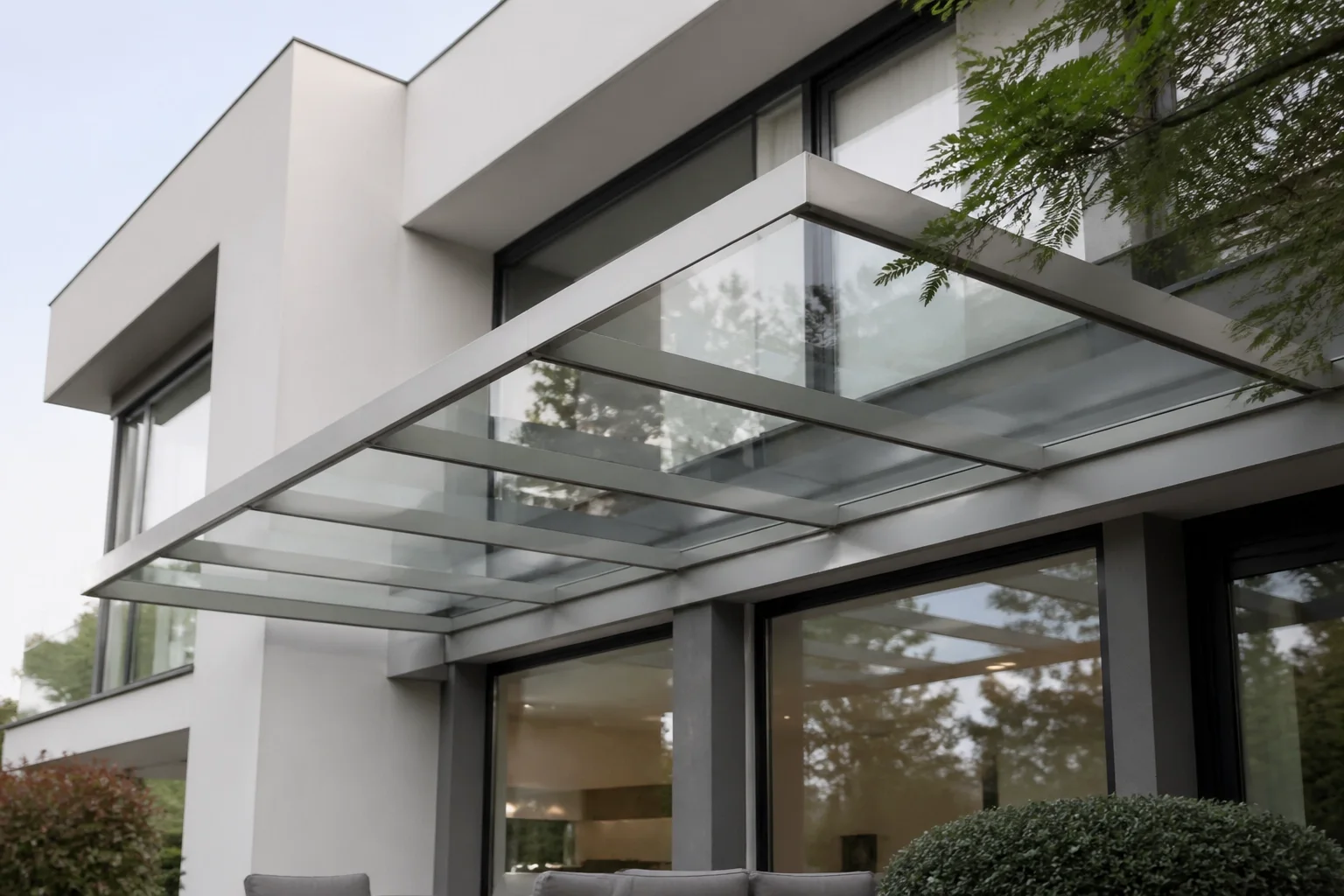 Elegantes Glasdach als architektonische Terrassenüberdachung für Wohnhäuser in Wien.