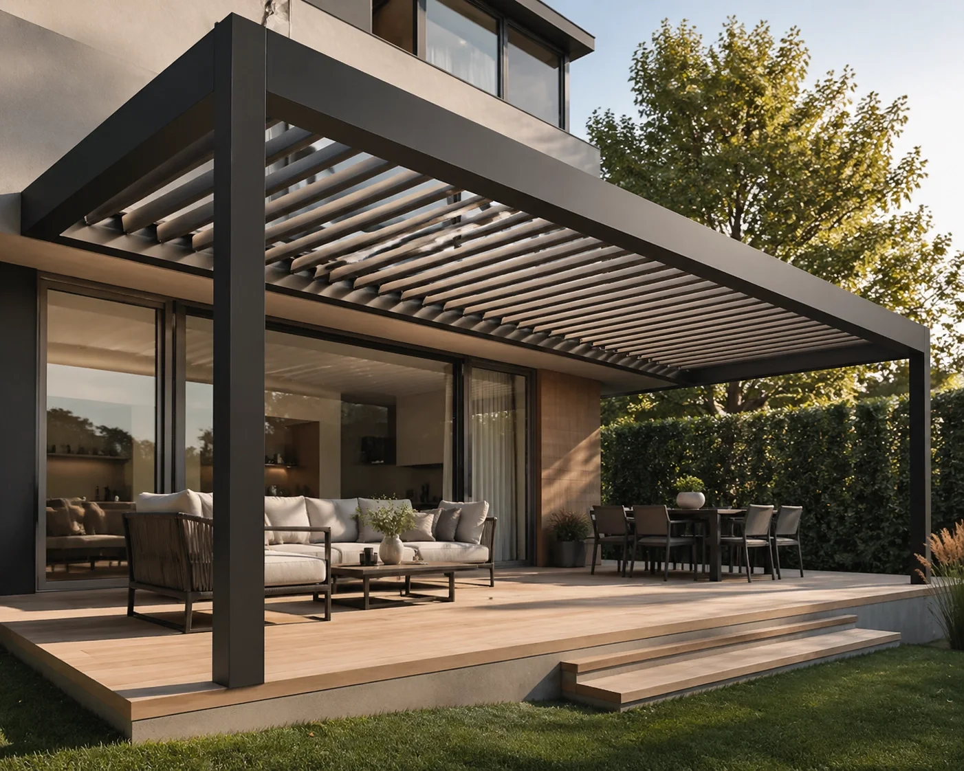 Modernes bioklimatisches Lamellendach in Wien für luxuriöses Outdoor Living.