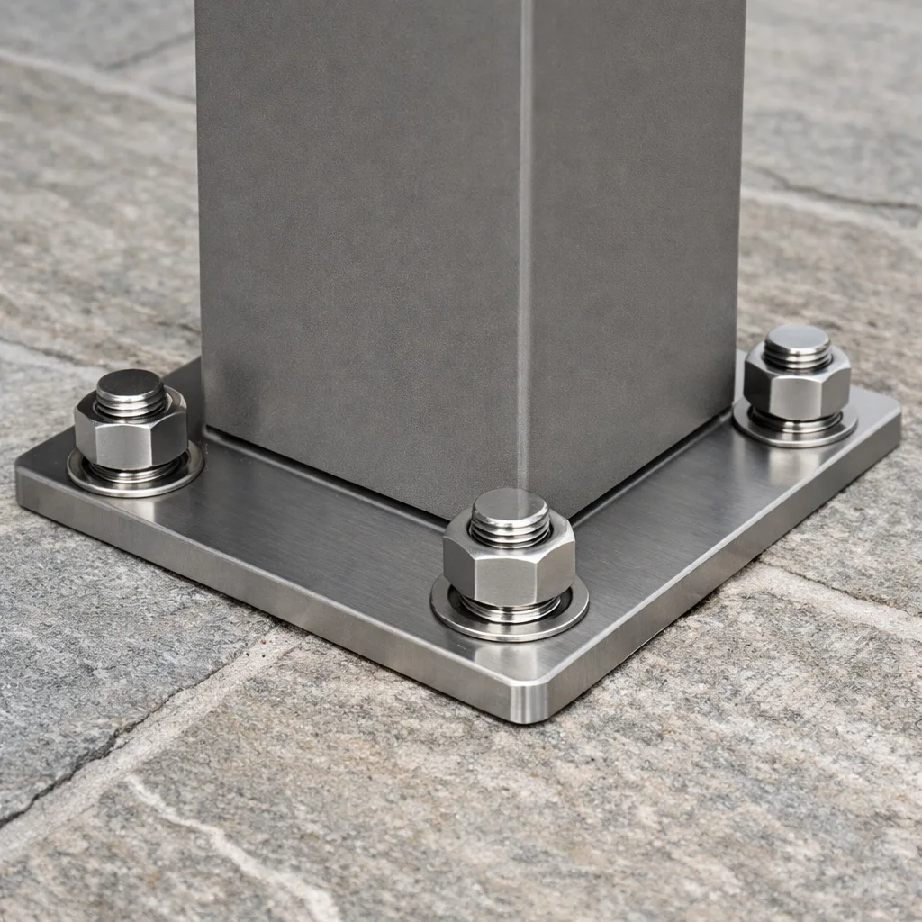 Stabile Verankerung einer Terrassenüberdachung auf einer Steinterrasse für maximale Standfestigkeit.