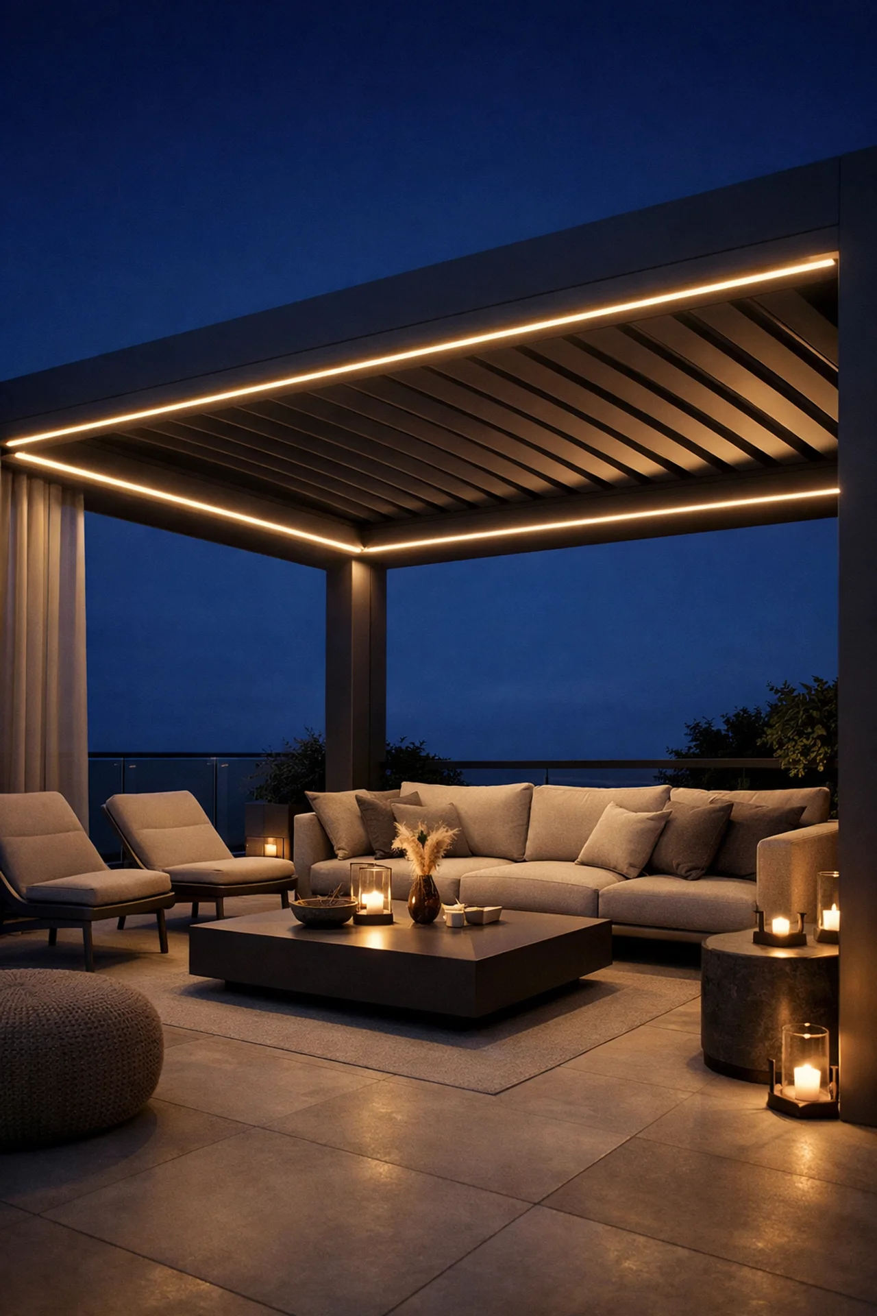 Terrassenüberdachung Wien mit integrierter LED-Beleuchtung für stimmungsvolle Abende.