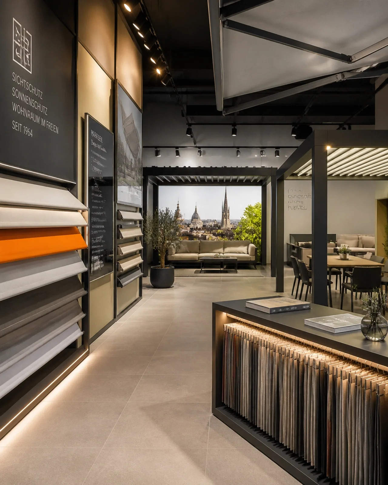 Showroom in Wien mit verschiedenen Sonnenschutzlösungen