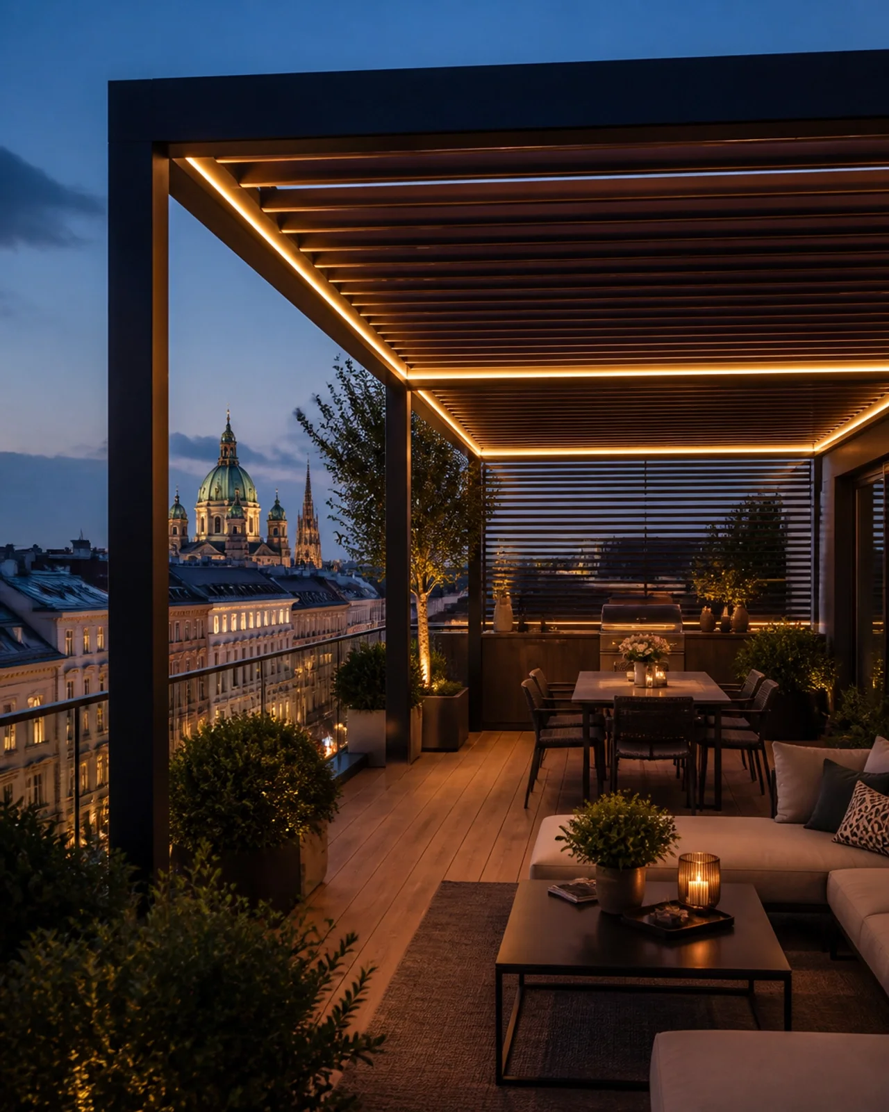 Stilvolle Pergola mit integrierter LED-Beleuchtung