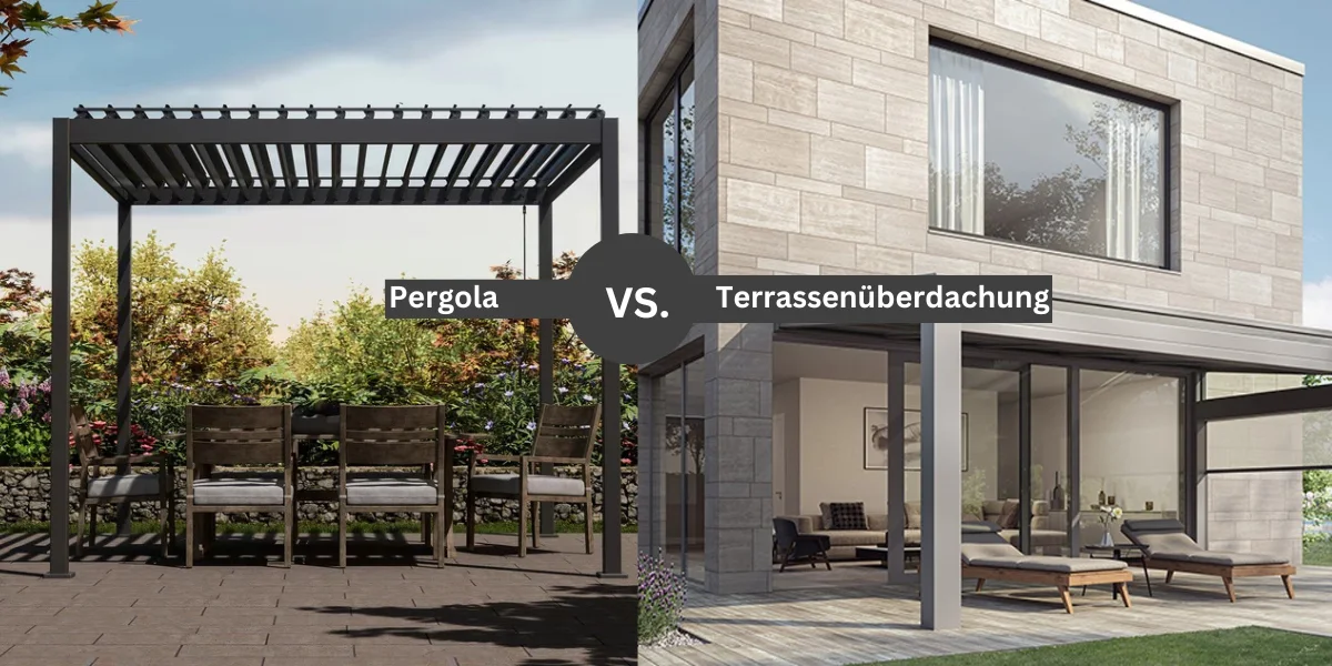 Modern comparison of Pergola vs. Terrassenüberdachung.