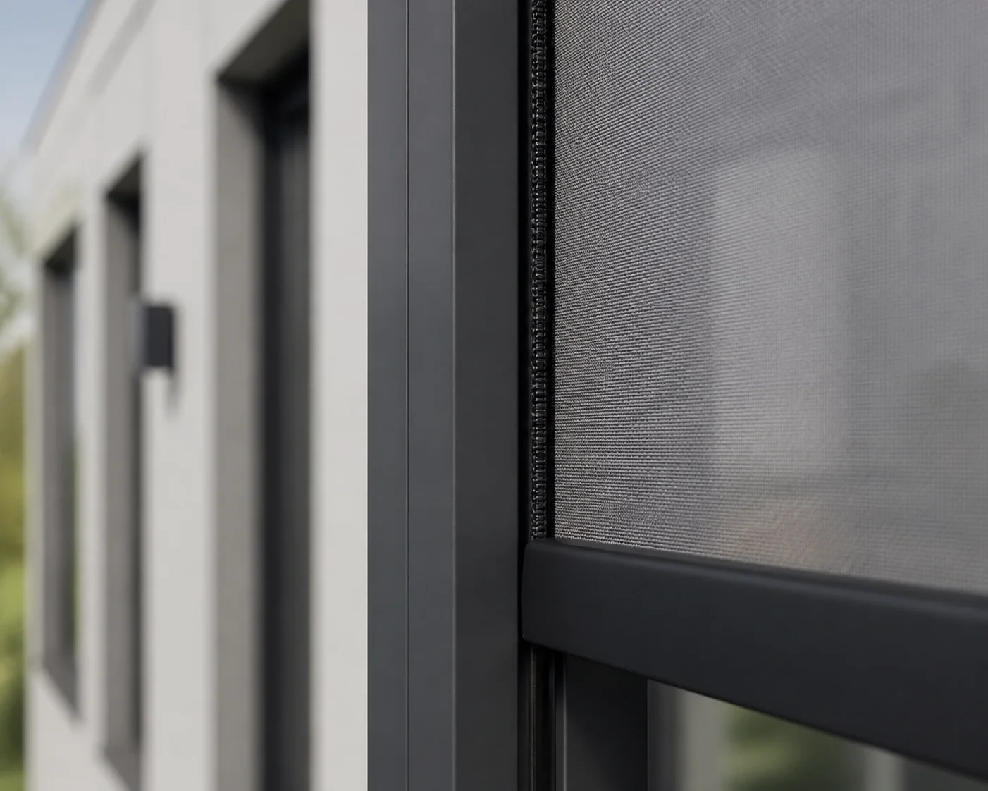 Detailansicht eines Zip Screen Wien Führungssystems für stabilen und eleganten Sonnenschutz.