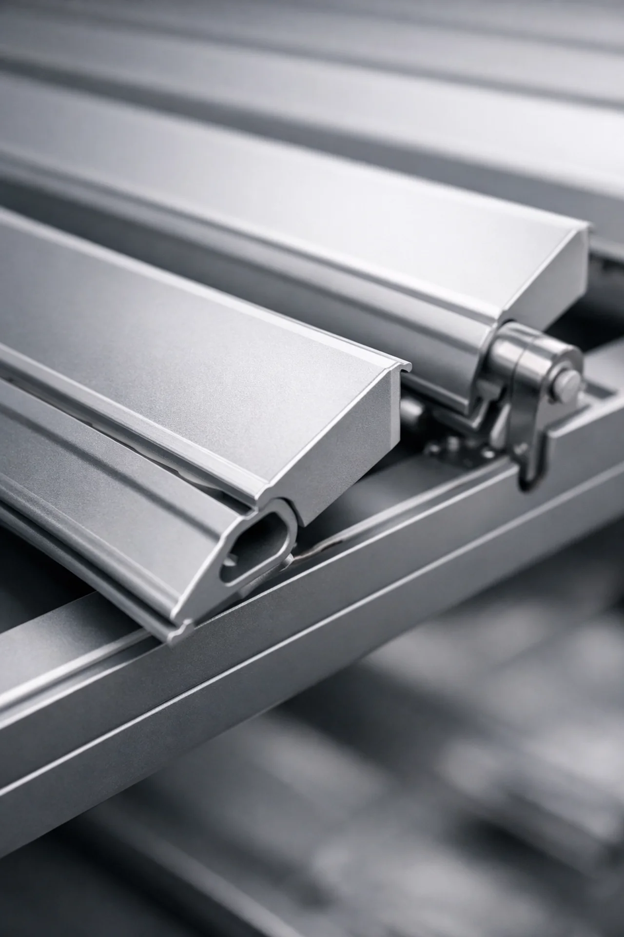 Verstellbare Aluminium-Lamellen eines Lamellendachs mit Entwässerungskanälen