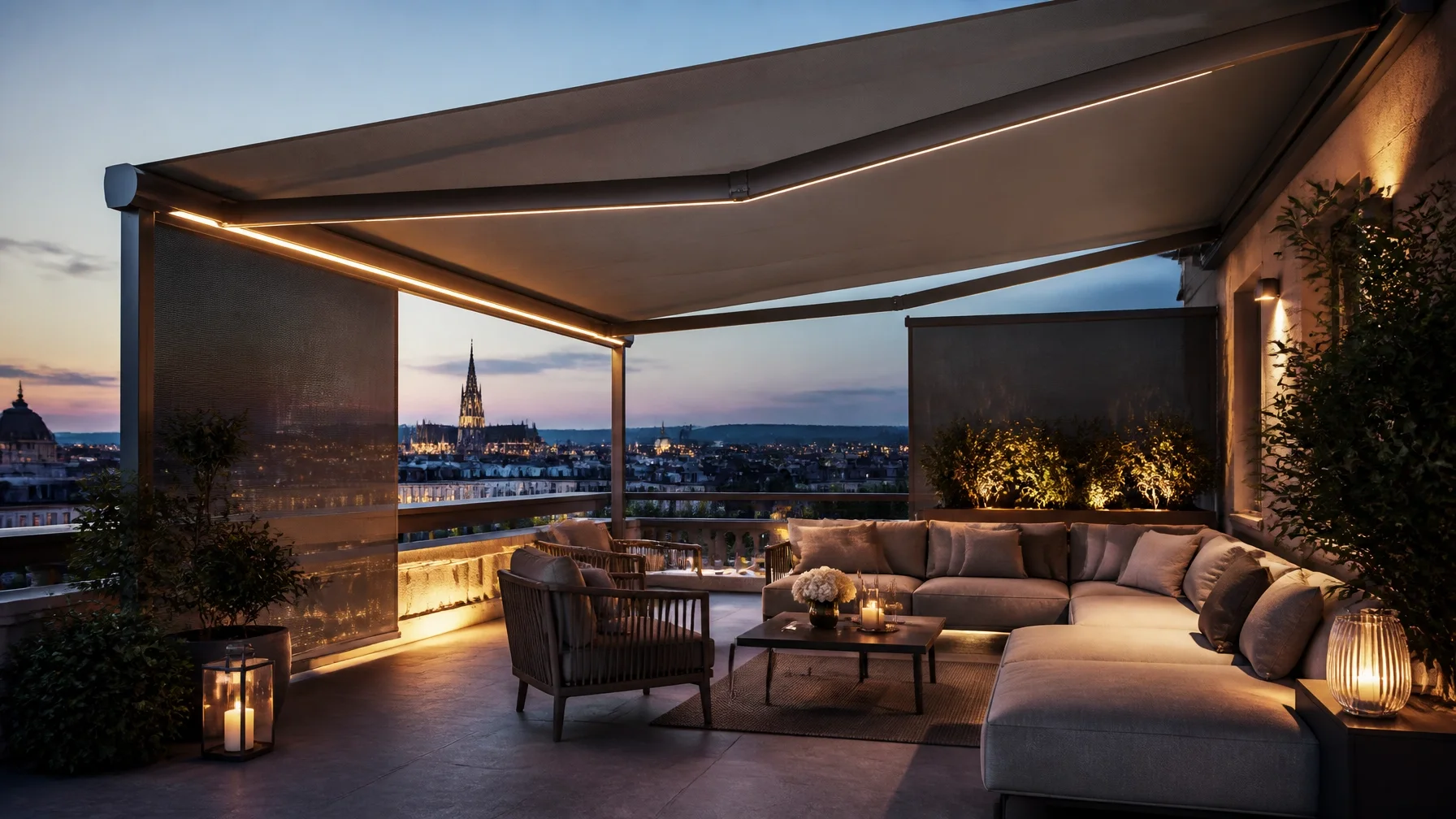 Exklusive Terrassengestaltung in Wien mit Markise und Zip Screens