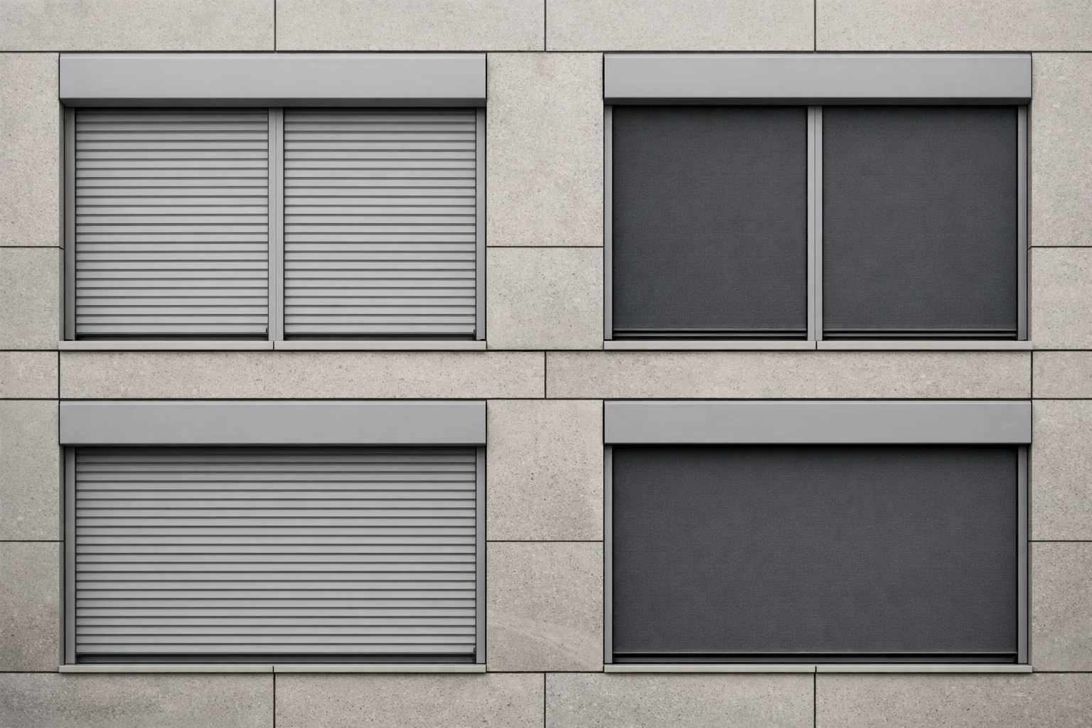 Professionell montierte Rollläden und Zip Screens an einer modernen Fassade in Wien.
