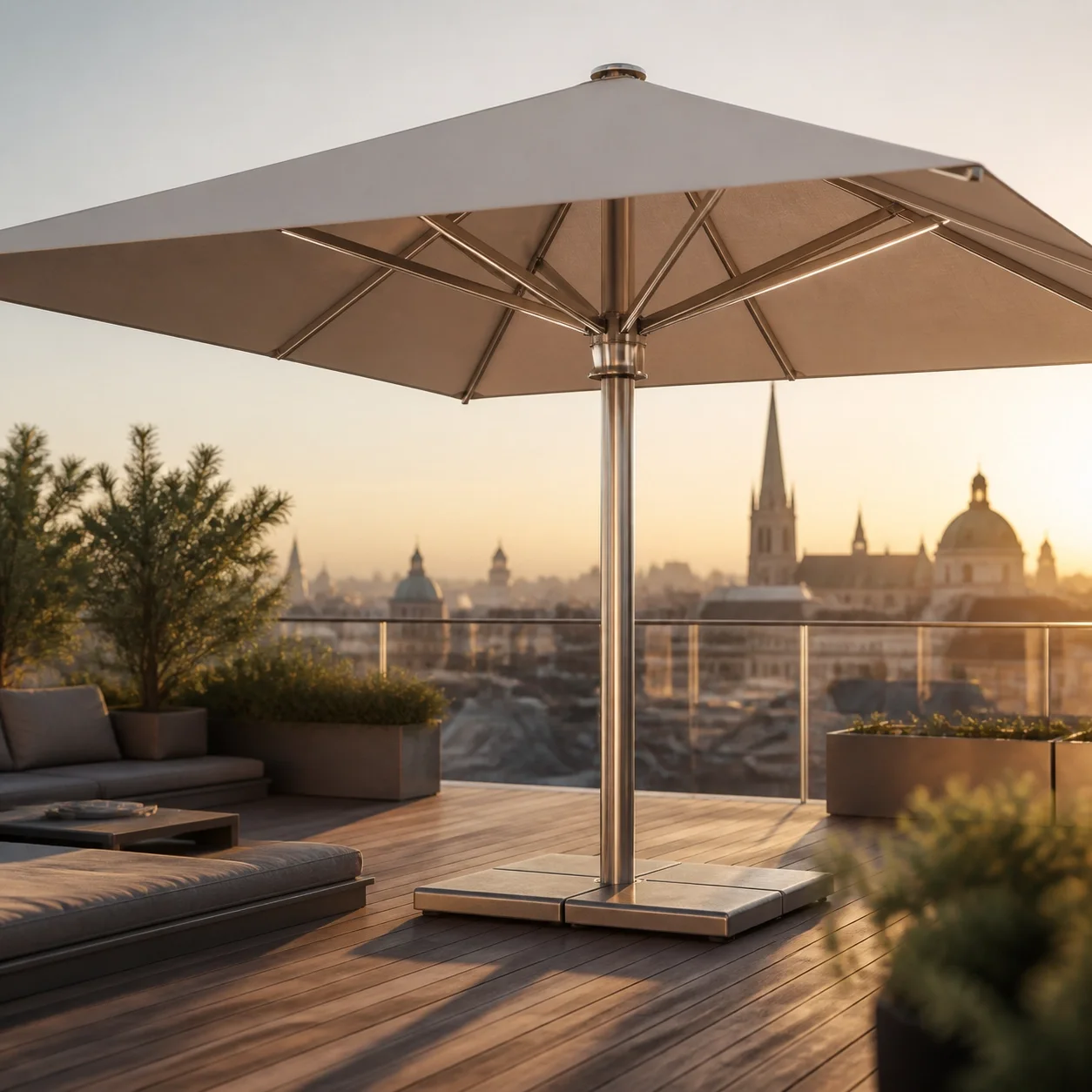 Stabiler Starkwindschirm für die Dachterrasse in Wien mit modernem Design.