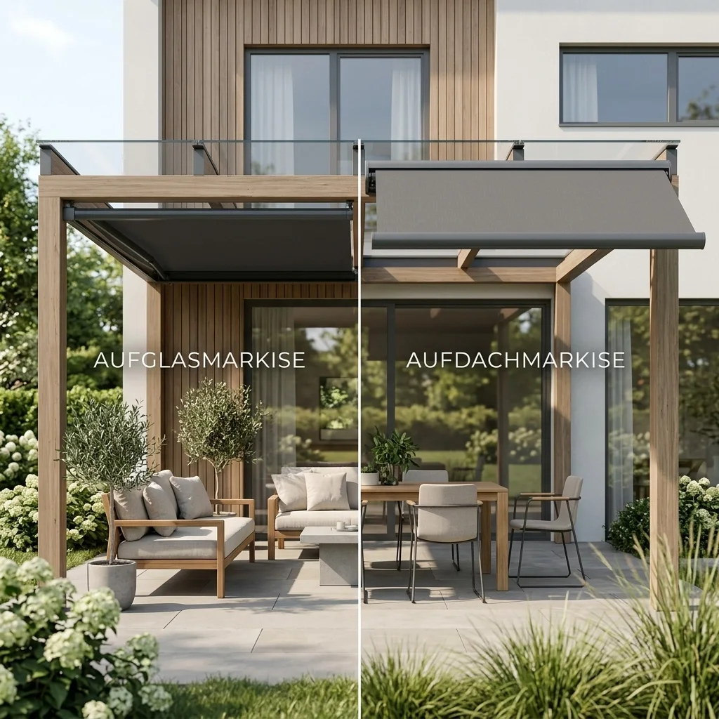 Aufglasmarkise vs. Aufdachmarkise: Welcher Hitzeschutz ist die beste Wahl für Ihr Terrassenglas?