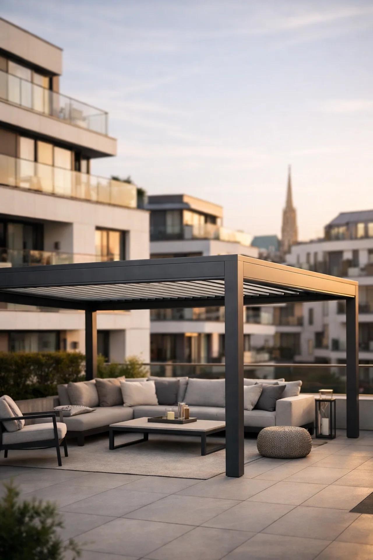 Moderne Pergola mit Terrassenüberdachung Wien – Outdoor Living Beispiel