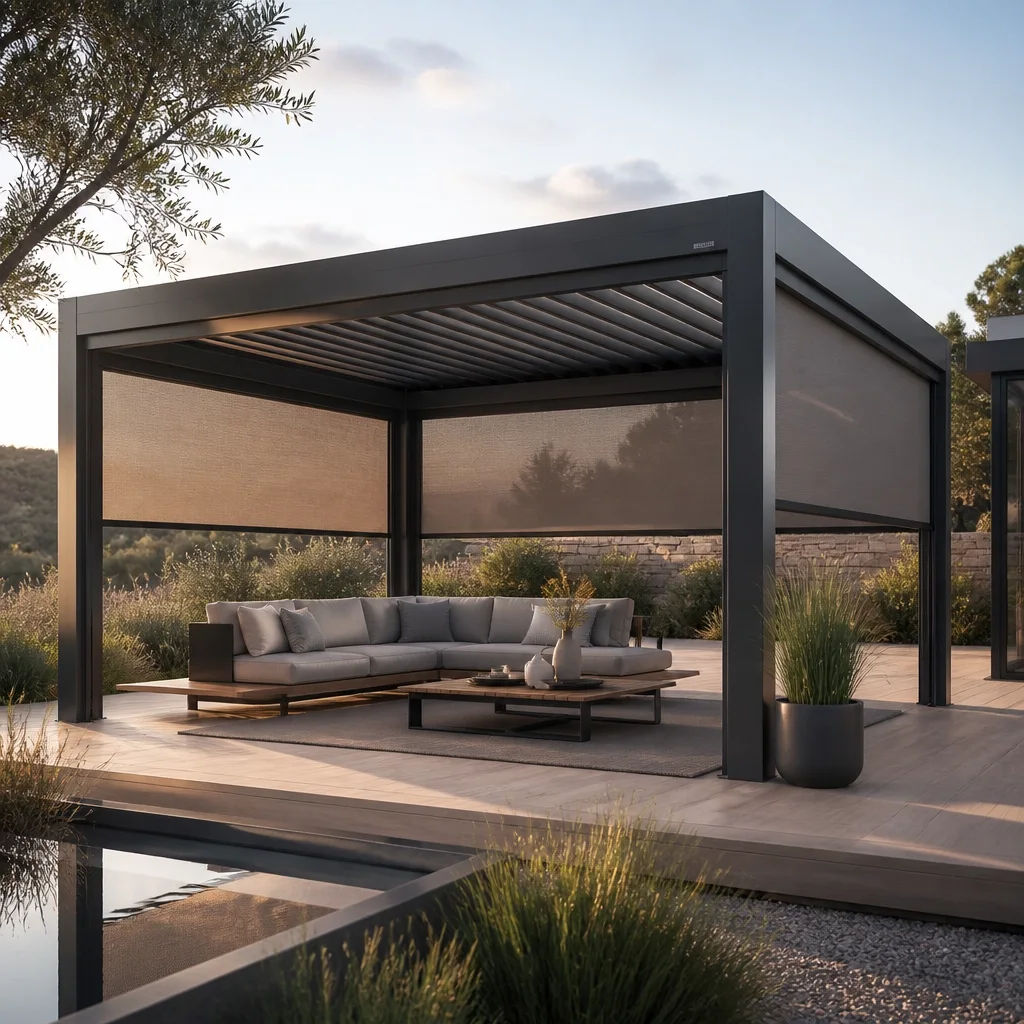 Pergola mit ZIP-Screens für Windschutz