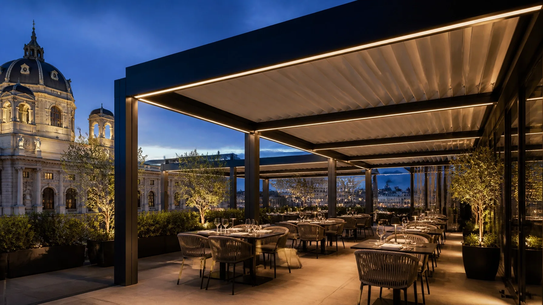 Große Pergola-Anlage für eine Restaurant-Terrasse in Wien