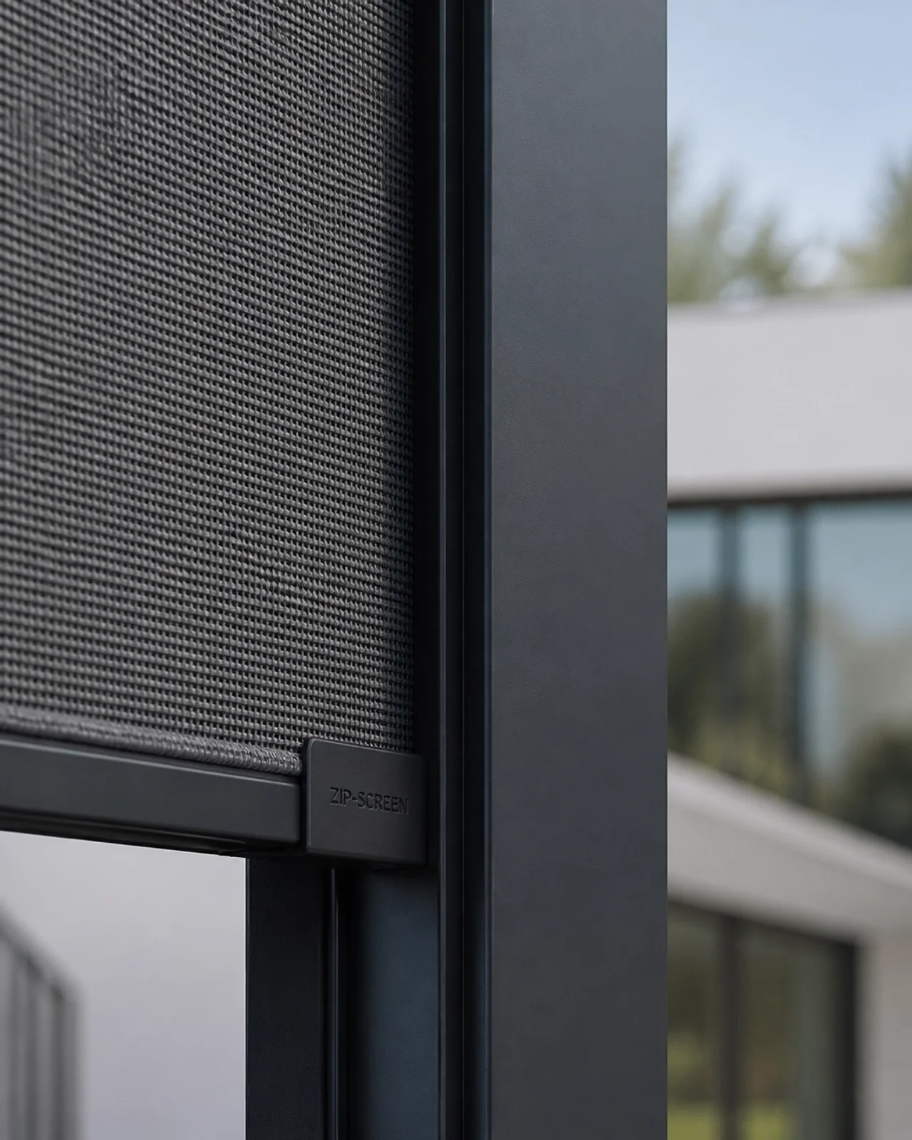 Detailaufnahme eines Zip-Screen Führungssystems