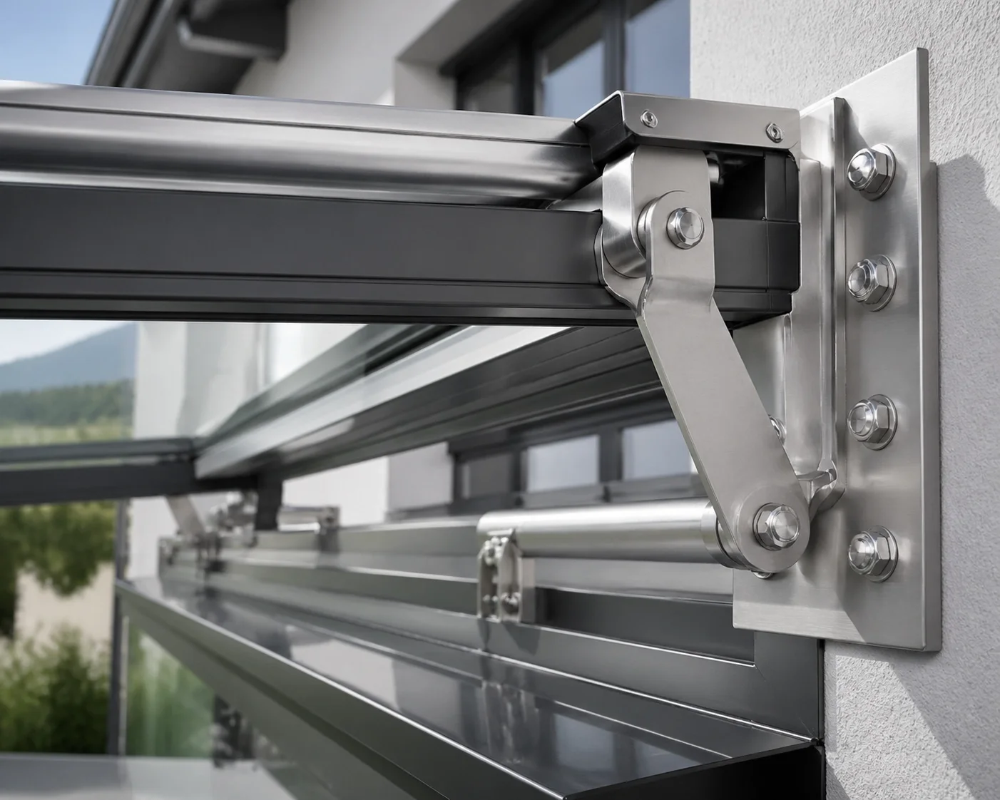 Fachgerechte Montage der Halterung einer Aufglasmarkise auf einer Aluminiumkonstruktion.