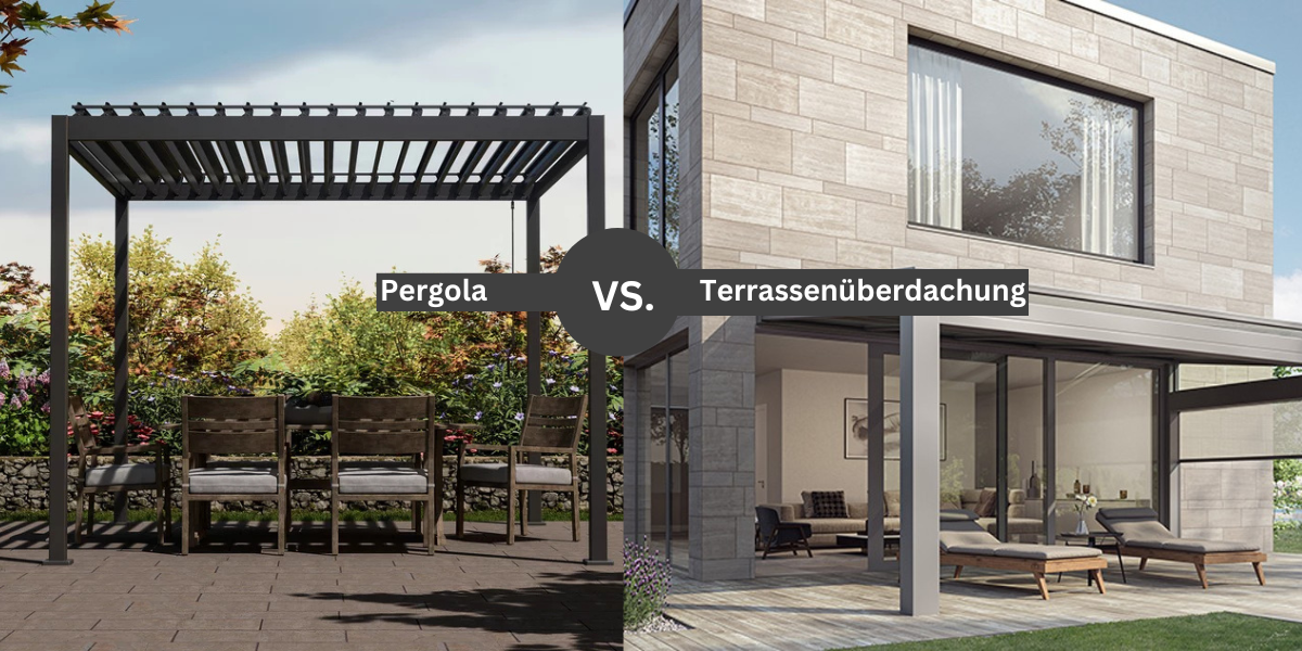 Modern comparison of Pergola vs. Terrassenüberdachung.
